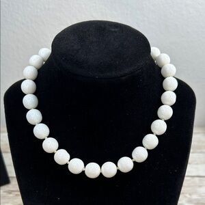 Vintage Les Bernard Milk Glass Hand Knotted Necklace